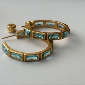 NWOT Julie Vos Gold and Aqua Hoop Earrings